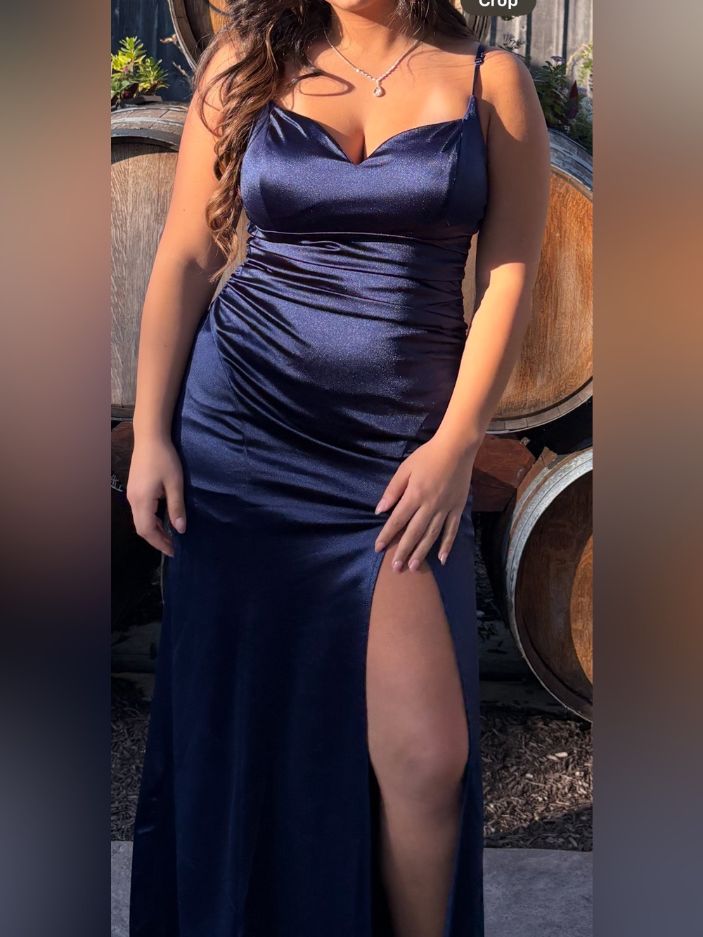 Fashion Nova Midnight Navy Ruched Side-Slit Prom Gown
